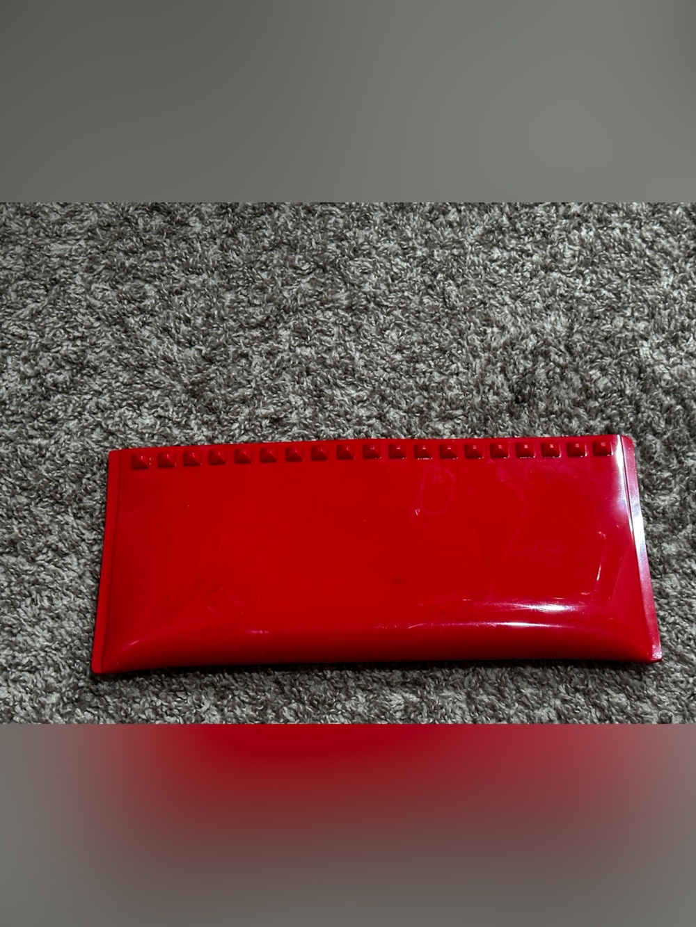 Glossy Red Patent Wristlet Clutch with Stud Trim